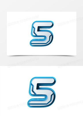 蓝色立体科技风数字五元素