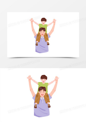 插画风孩子骑在父亲肩上人物元素