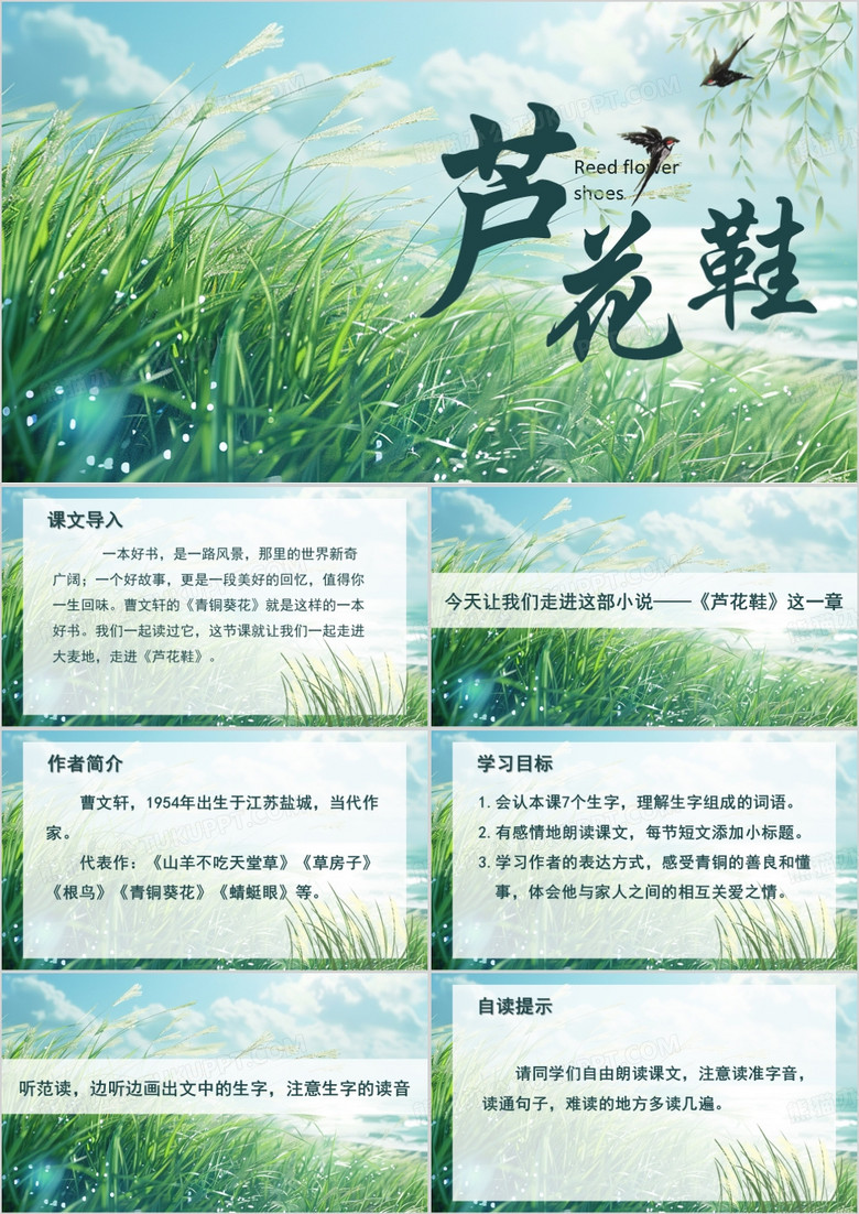 绿色清新风芦花鞋PPT模板