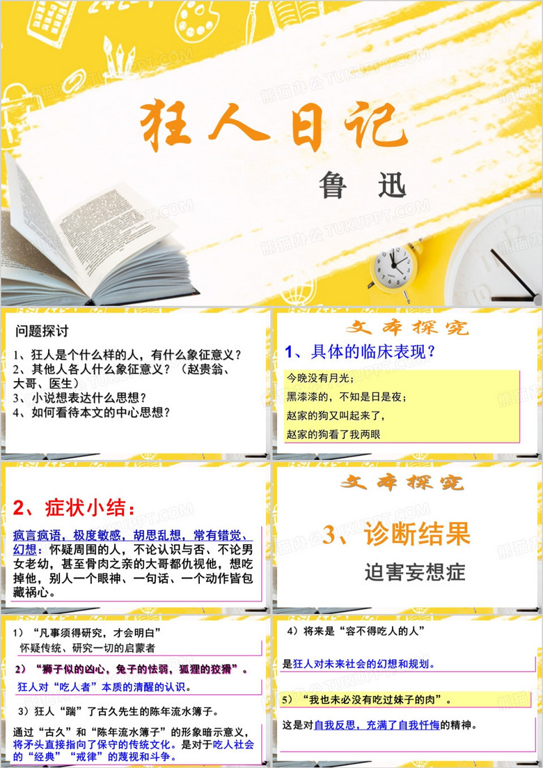 黄色简约风狂人日记PPT模板