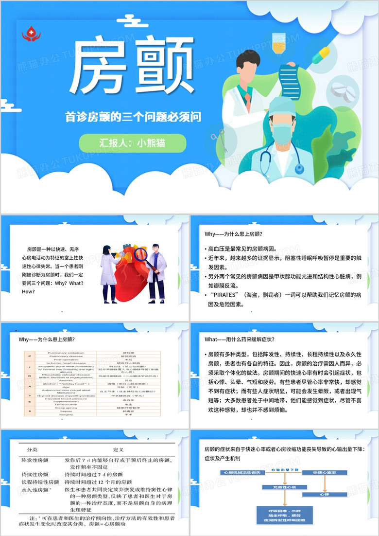 蓝色简约风房颤PPT模板