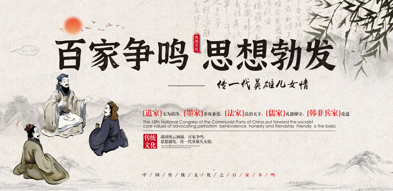 水墨百家争鸣中国传统文化展板