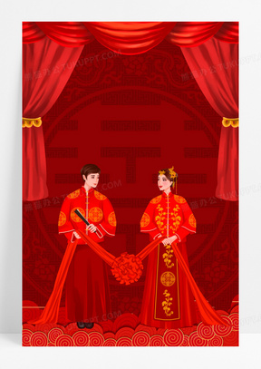 红色喜庆大气中式婚礼结婚背景