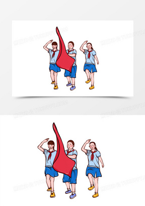 手绘少先队员护旗手人物元素图761卡通手绘戴红领巾的学生免抠素材801