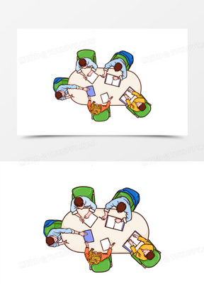 俯视桌子会谈的商务人士元素