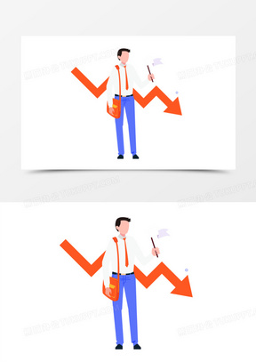 时尚插画商务人士业绩下滑场景元素