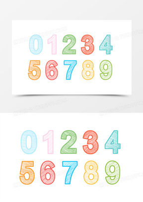 一组卡通铅笔风数字合集艺术字