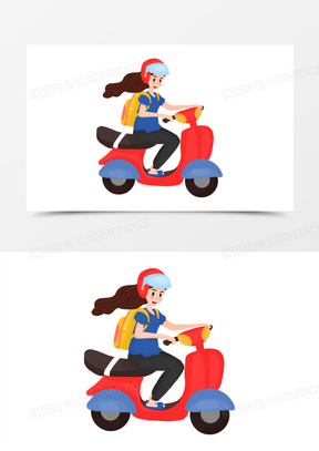 手绘风女孩戴红色头盔素材