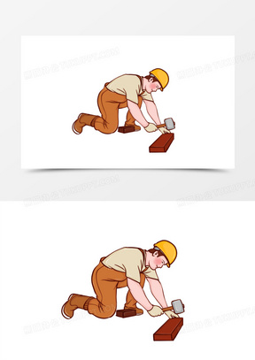 卡通手绘风工人拿锤子干活人物元素