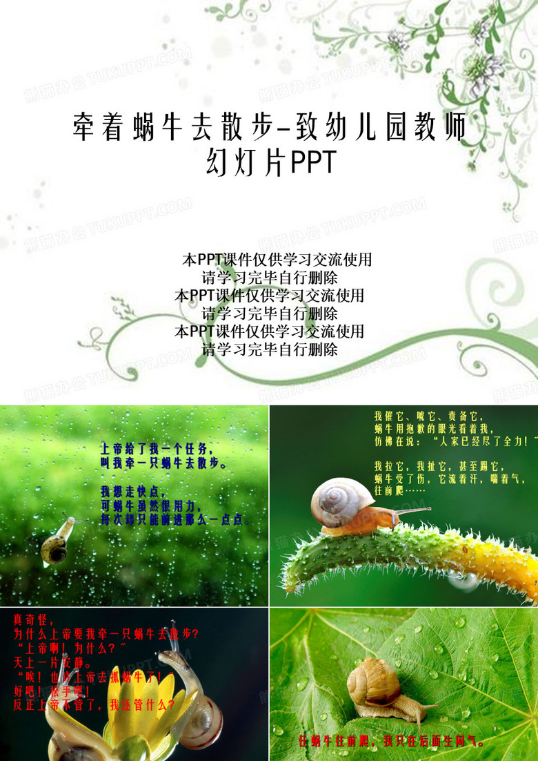 牵着蜗牛去散步-致幼儿园教师幻灯片PPT