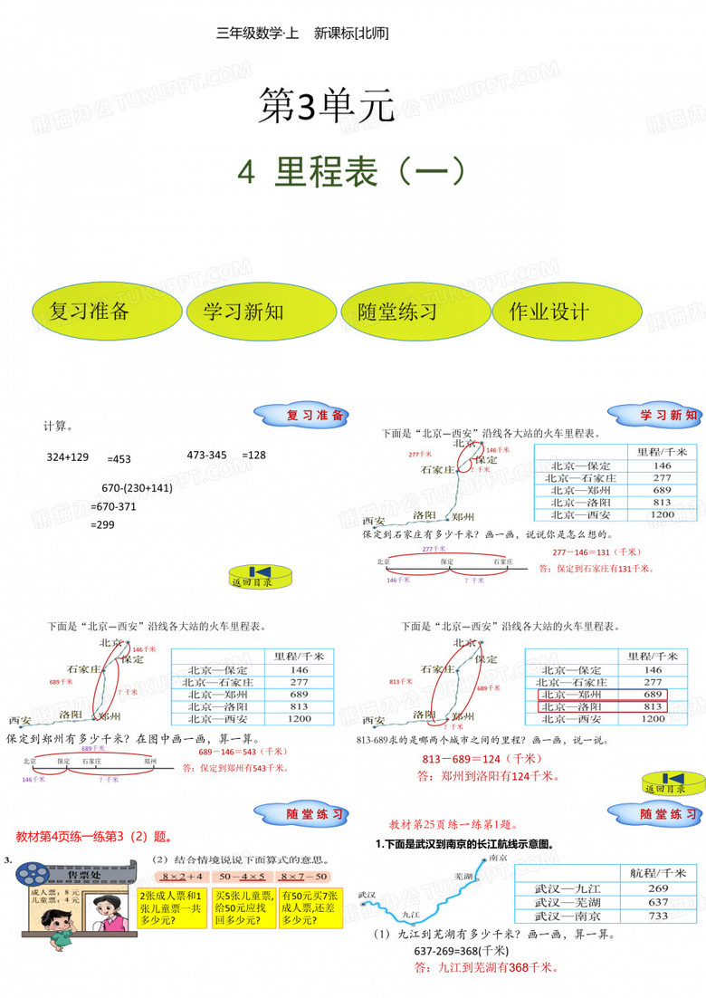 北师版数学课件(三上)里程表(一)