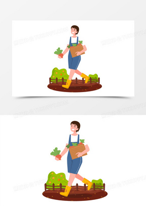 250刚采摘的柚子90女孩采摘多肉枝条611卡通手绘采摘西红柿免抠元素