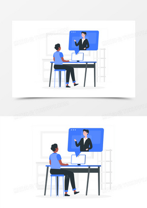 扁平插画风线上交流场景元素