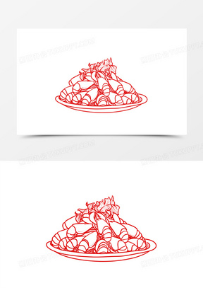 手绘线稿一盘小龙虾免抠元素