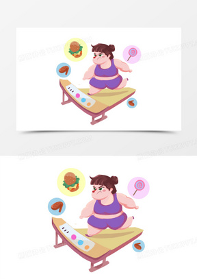 小胖妹努力减肥卡通人物插画元素