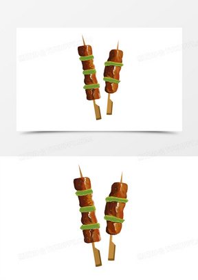 手绘美味的烤羊肉串元素