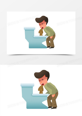 卡通男生趴在马桶上呕吐元素