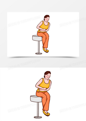 卡通女生坐着肚子疼人物元素