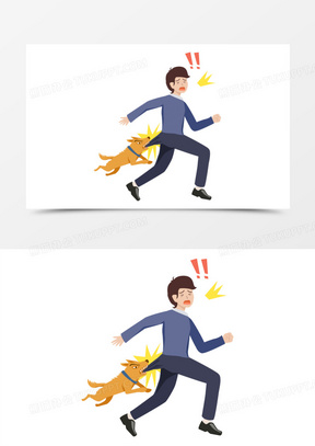 狗追咬人扑人矢量插画元素