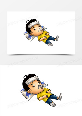 卡通男孩发烧流鼻涕人物元素