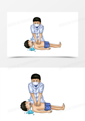 男孩溺水医生急救原创插画素材