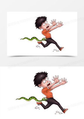 男生被蛇咬屁股插画元素