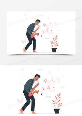男子吹大号表演插画元素