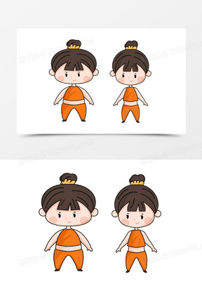 卡通女孩减肥成功前后对比元素