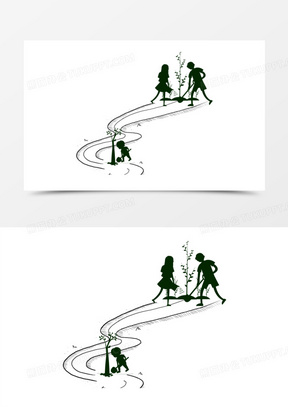 创意人物植树剪影元素