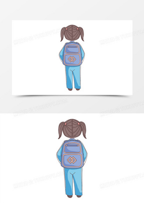 小孩背书包上学背影图片