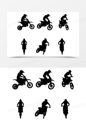 一组人物骑摩托车剪影元素