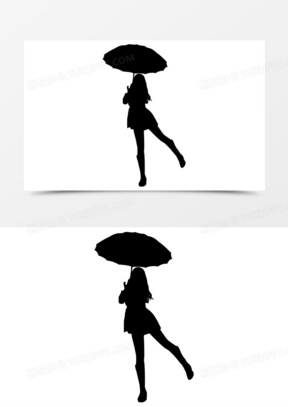 女孩打伞人物剪影元素