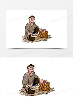 线描手绘乞丐行乞元素