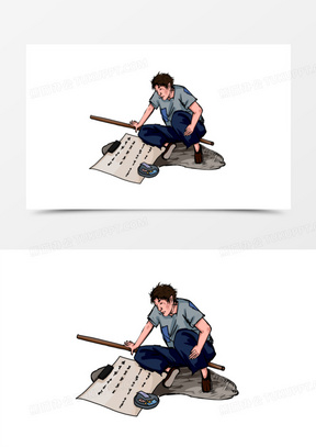 手绘线描乞丐乞讨元素