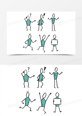 卡通火柴人动作系列图元素1583学生思考学习人物元素136115问号下的