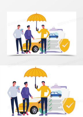 购买车辆保险手绘插画元素
