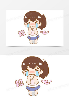 卡通女孩子担心表情