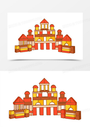 手绘卡通拼接积木城堡元素