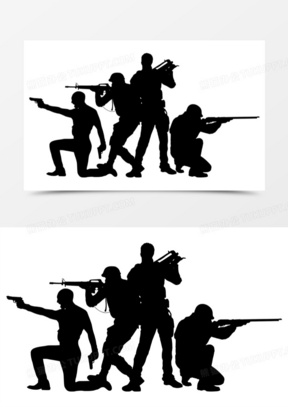 黑色持枪小队剪影免抠元素