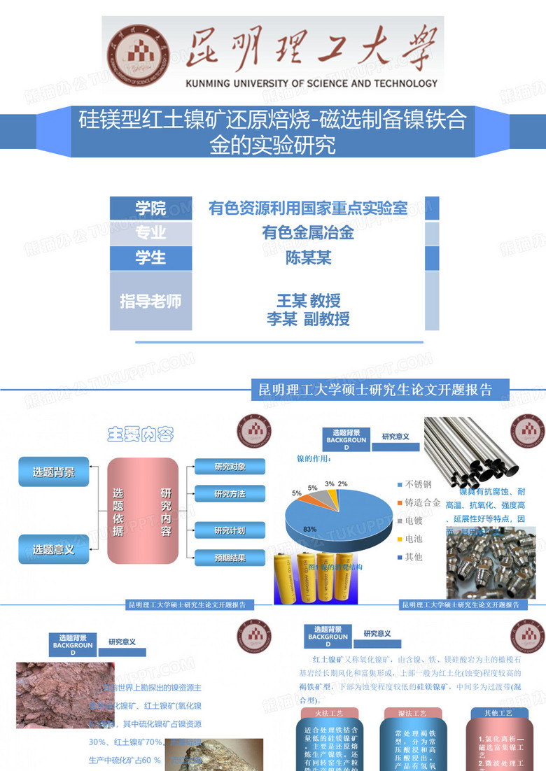 昆明理工大学硕士开题答辩PPT