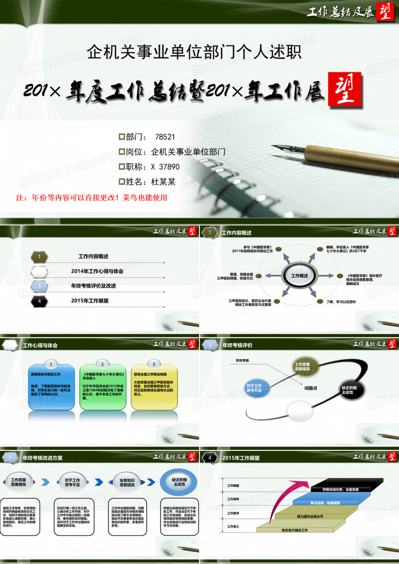 企机关事业单位部门年度个人年终总结PPT模版容易修改