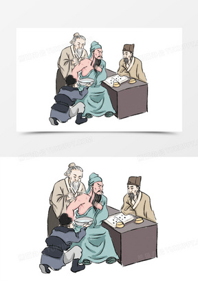 华佗刮骨疗伤手绘场景素材