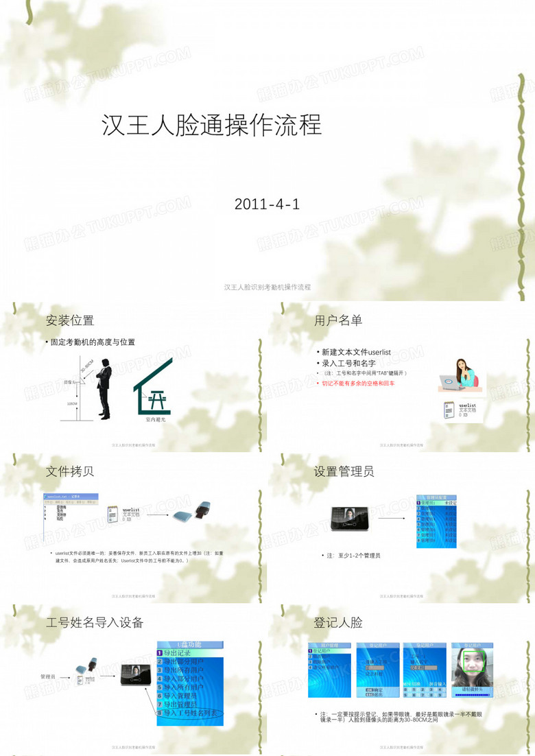 汉王人脸识别考勤机操作流程课件