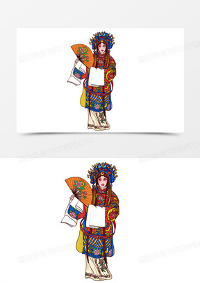 手绘京剧正装花旦造型免抠元素