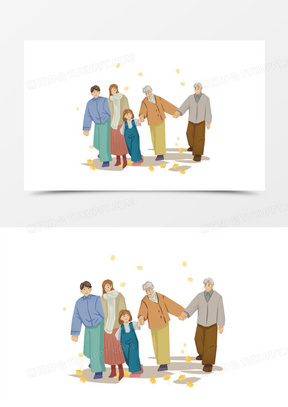 一家人团聚陪伴老人手绘插画元素