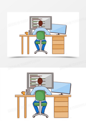 手繪卡通程序員假班工作背影免摳元素