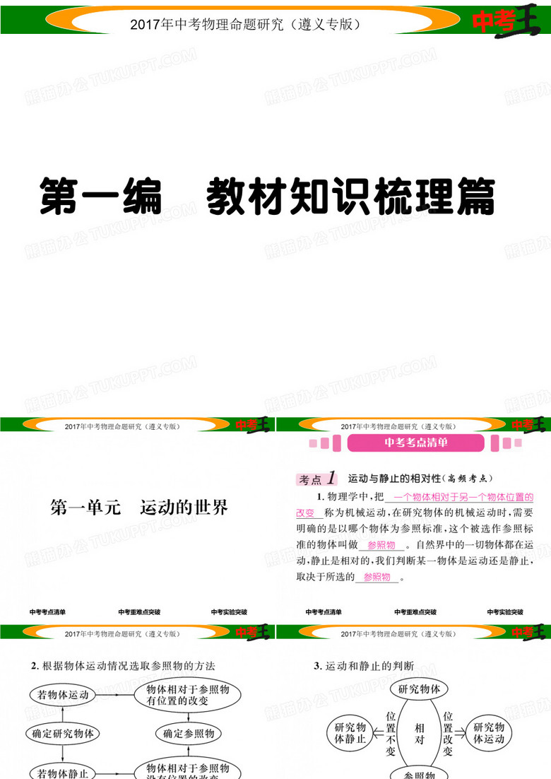 【中考王】中考物理总复习(遵义专版) 课件 第一单元  运动的世界(图片版)