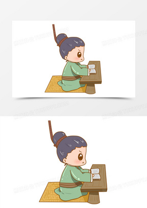 卡通悬梁刺股成语插画免抠元素