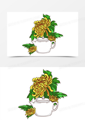 手绘插画重阳节菊花与酒免抠元素
