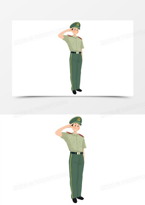 军人敬礼插画人物手绘元素